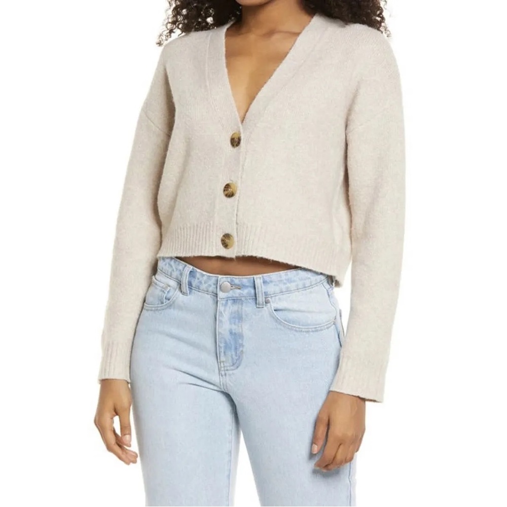 BP Nordstrom Oatmeal Heather Crop Cardigan